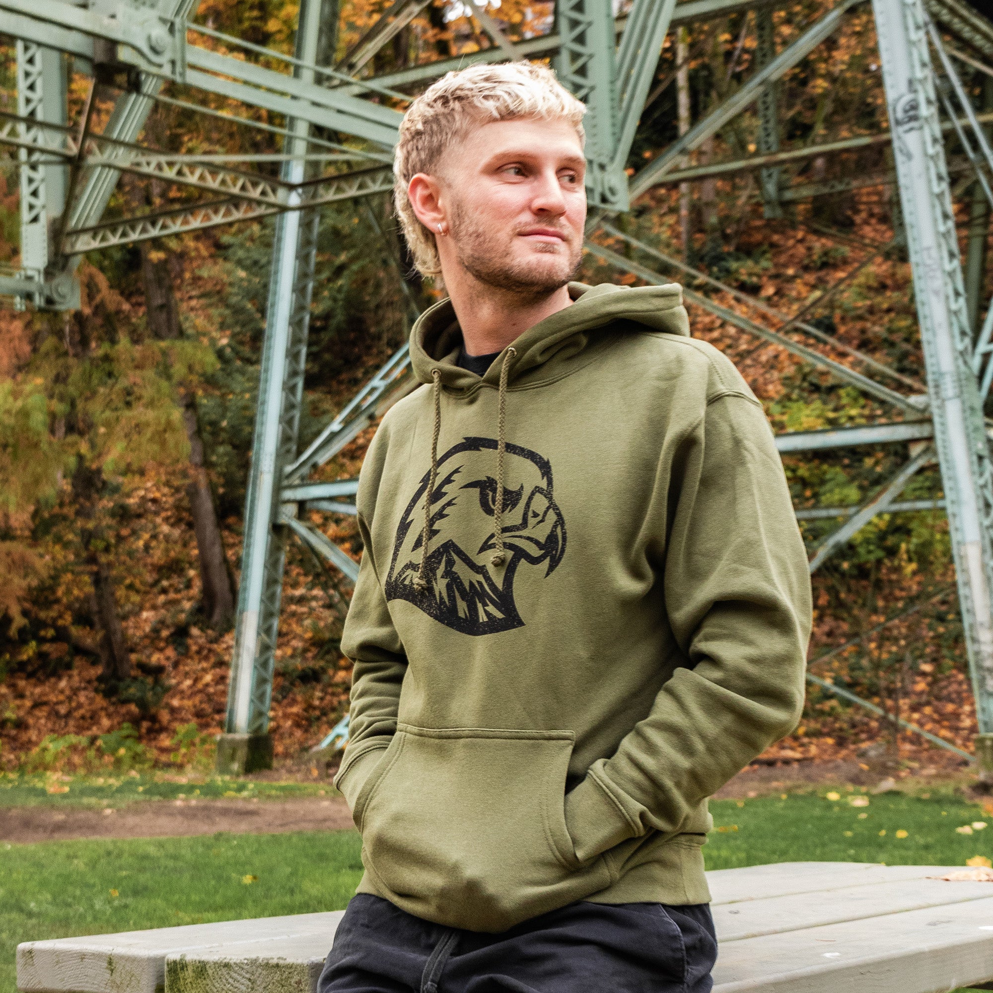 Hawk Head Hoodie - Olive